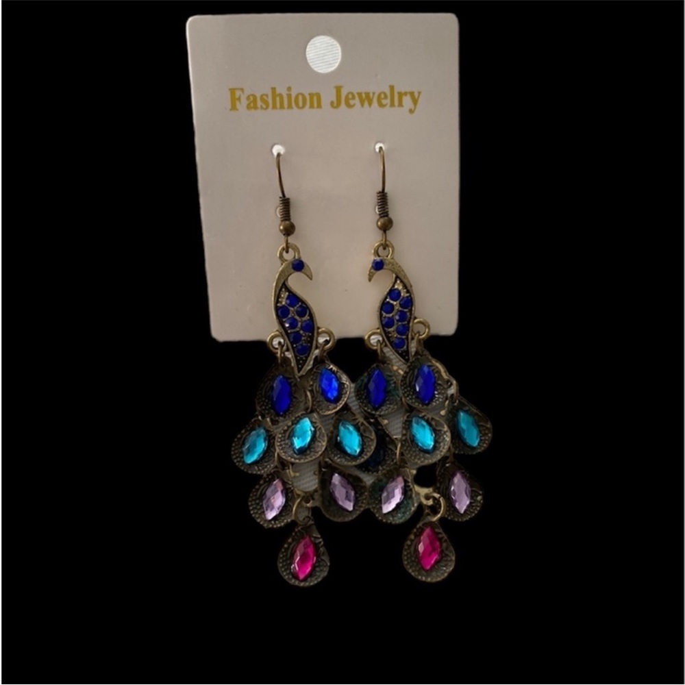Vintage Style Peacock‎ Design Colorful Shiny Rhinestone Inlaid Dangle Earrings